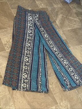 🍄Guru Boho Wide Leg Printed Palazzo Pants - Blue Multi Lg NWOT